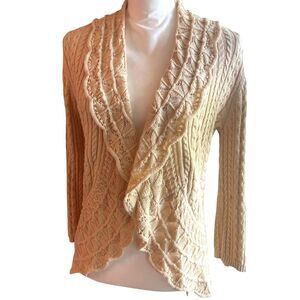Ralph Lauren Womens Knit Cardigan SMALL Ivory Boho Cottage Coastal Grandma Cozy